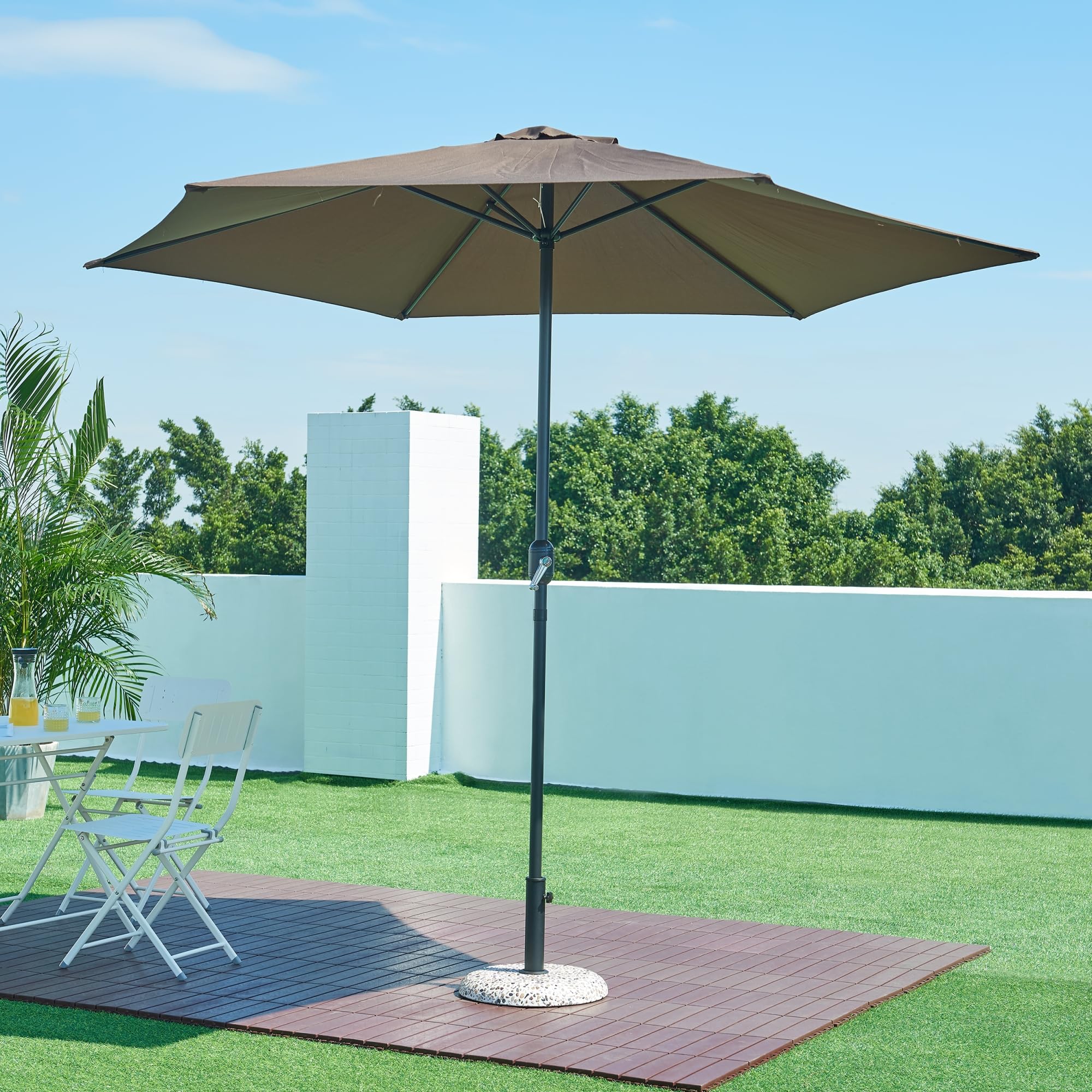 casa.pro Pied de Parasol Rond avec Adaptateurs 37 42 52 58 mm Fixation Facile Couche de Protection Résistant aux Intempéries Béton Fer Plastique 45 x 6 cm Aspect Pierre