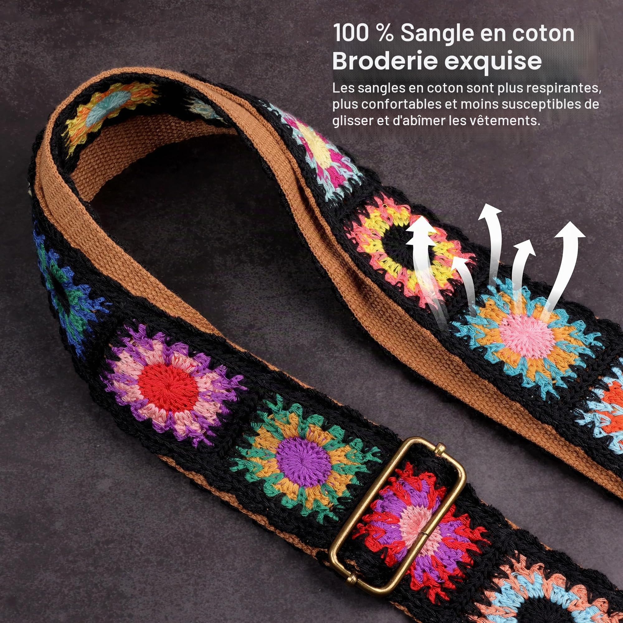 Nefelibata Sangle de guitare, sangles de guitare en coton brodé Jacquard avec extrémités en cuir Crazy Horse pour basse, électrique et acoustique, meilleurs cadeaux pour les enfants, les guitaristes