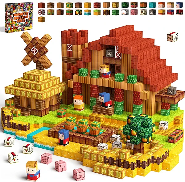 idoot 100PCS Magnetic Blocks Farm Animal Toys, STEM Sensory Building Gifts for Boys and Girls