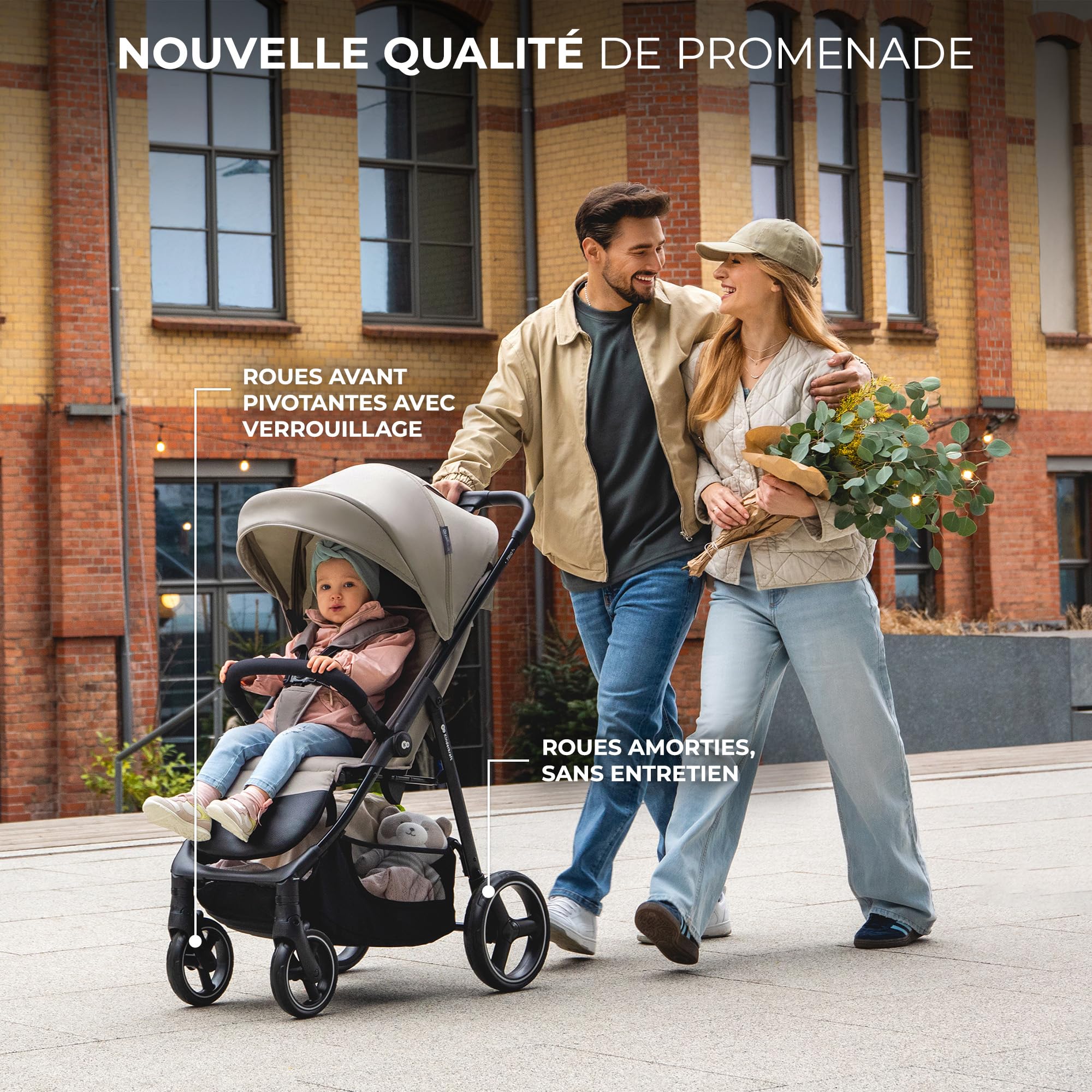 Kinderkraft TRIG 3 Poussette Canne, Légère, Position Allongée, Suspension 4 Roues, Pliable, Harnais réglables à 5 points, Repose-pieds, Jusqu'à 25 kg, Noir