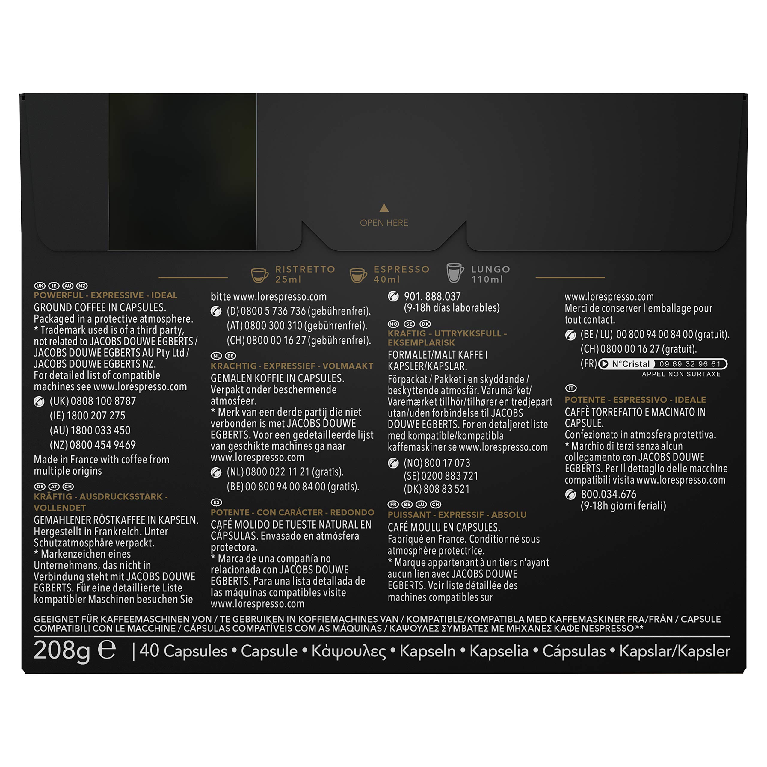 L'OR Espresso Coffee Ristretto Intensity 11 - Cápsulas de café de aluminio compatibles con Nespresso® * - 10 paquetes de 40 cápsulas (400 bebidas)