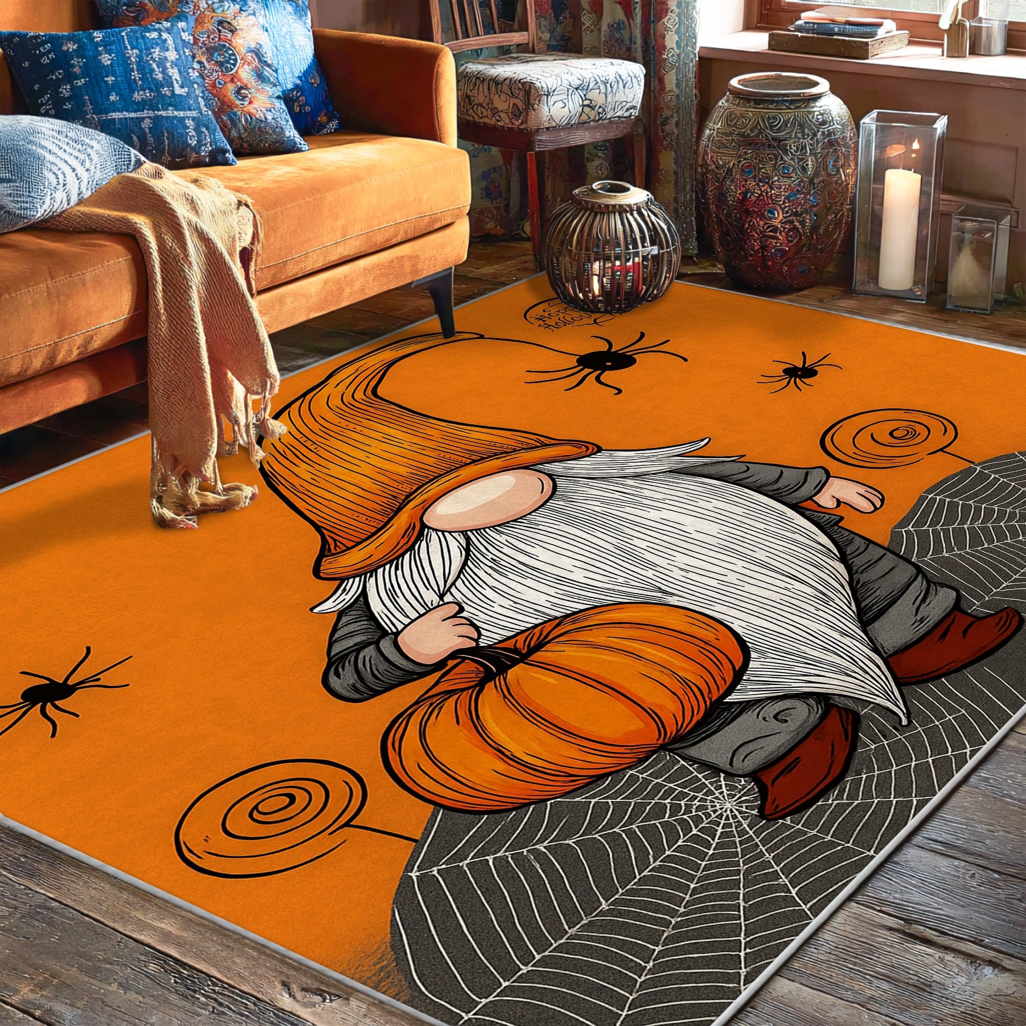 Tapis de chambre Halloween orange résistant aux taches et à la décoloration