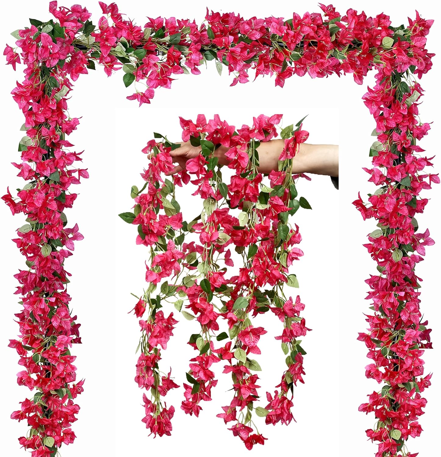 Artificial Bougainvillea Flowers Vines Silk Fuchsia Plants 69" Long Trailing Vines Realistic for Indoor Outdoor Home Garden Wedding Party Decoration (Fuchsia -Pack of 4)