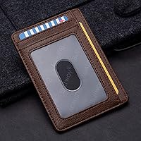 Vista 3 de Buffway - Billetera delgada minimalista de cuero con protección RFID para hombre y mujer Café Lichee