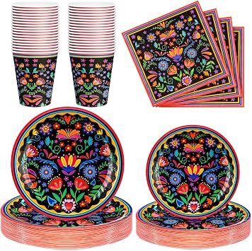 Domensi 200 Pieces Mexican Party Decoration Supplies Serves 50/100 Guests, Mexican Paper Plates Napkins Cups Set Fiesta Disposable Tableware for Cinco De Mayo Taco Tuesday Birthday Party Decorations