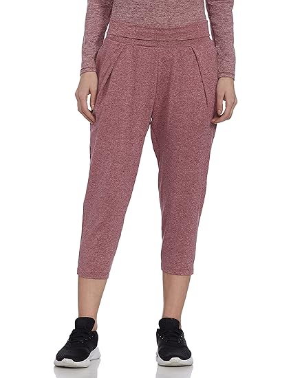 Athleisure Women's Polyester Relaxed Fit Mid-Rise Capri Length Quick Dry 4 Way Stretch Antimicrobial Yoga Pant with Foldover Waistband -E074