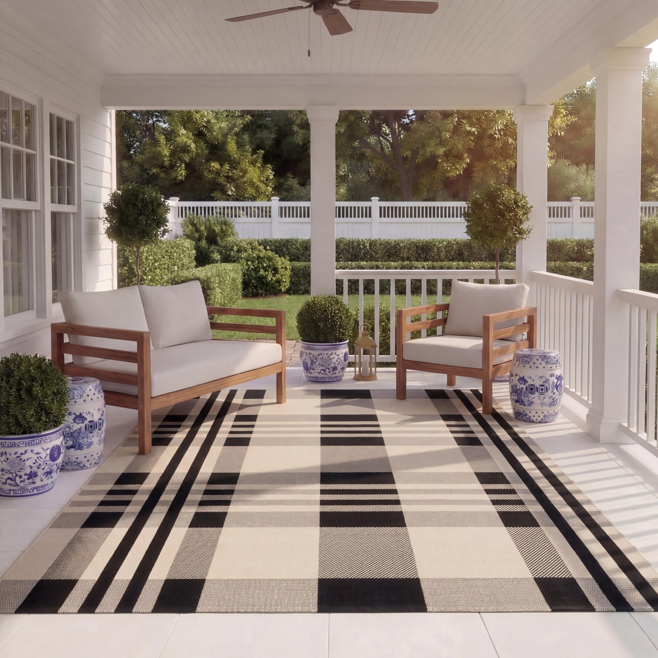 SAFAVIEH Courtyard Collection 8 x 11 Black Bone CY6201 Plaid