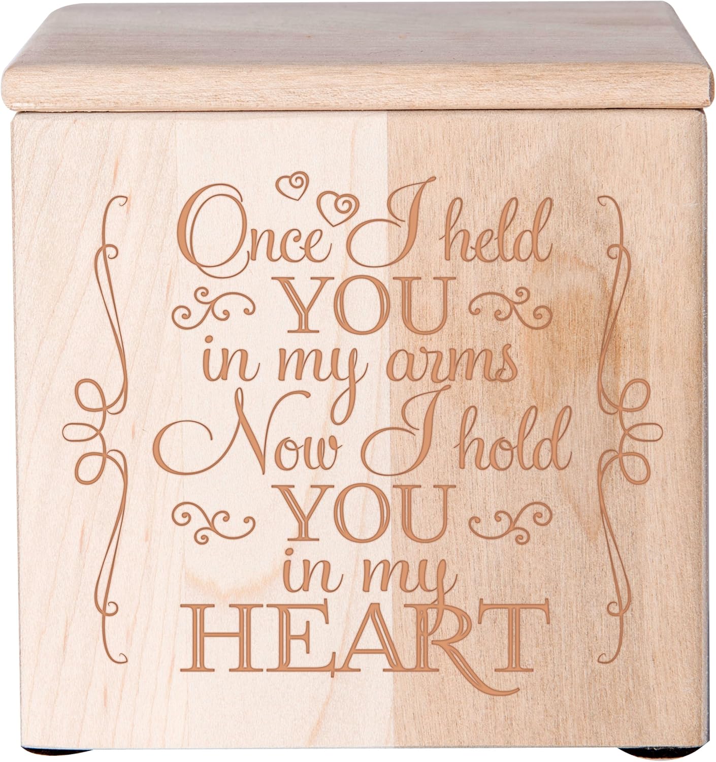 Cremation Urns for Human ashes -SMALL Funeral Urn Keepsake box for Pets - Memorial Gift for home or Columbarium Once I held you in my arms Now I hold you in my- Holds SMALL portion of ashes (Maple)