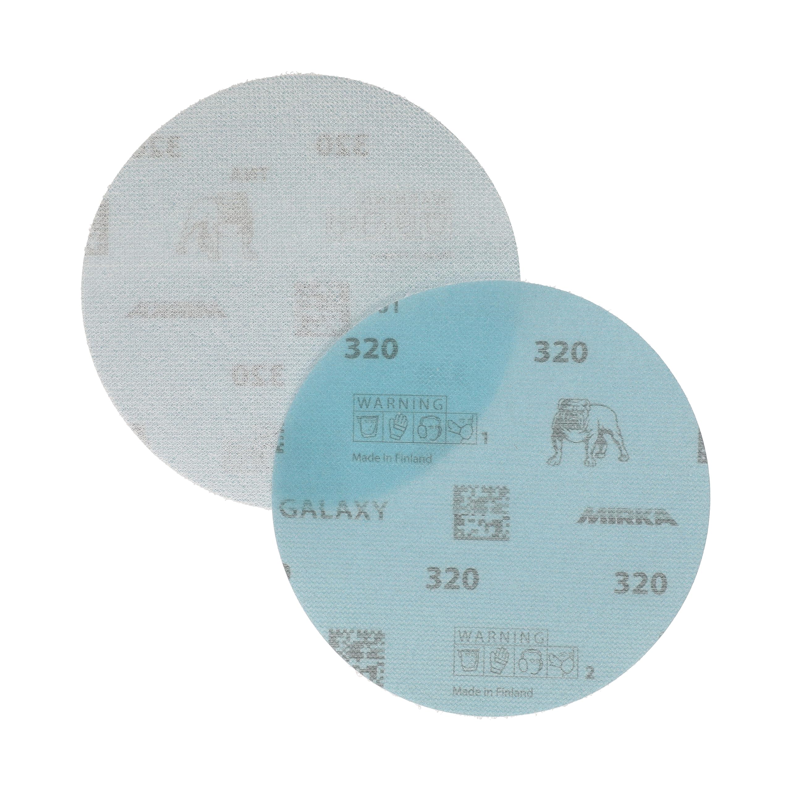 Mirka GalaxySandpaper - Carta abrasiva da 125 mm, grana 320, 50 dischi/confezione, con gancio e anello, abrasiva di alta qualità per resina epossidica, legno, metallo, tecnologia anti-intasamento e