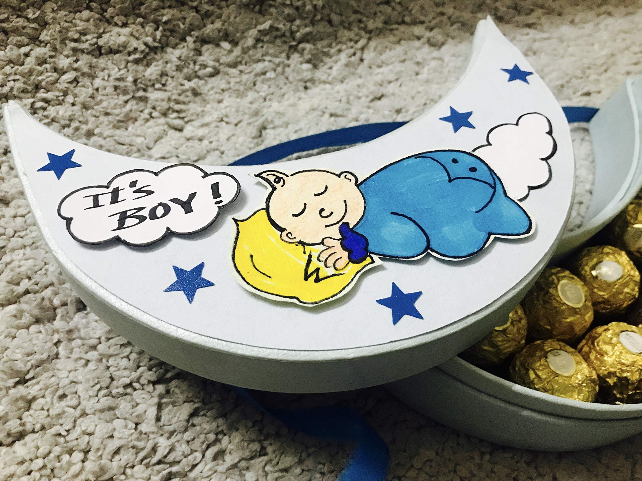 Surprise Someone Birth Announcement of Boy Moon Shaped Box with 3D Design | Chocolate Boxes For Birth Announcement