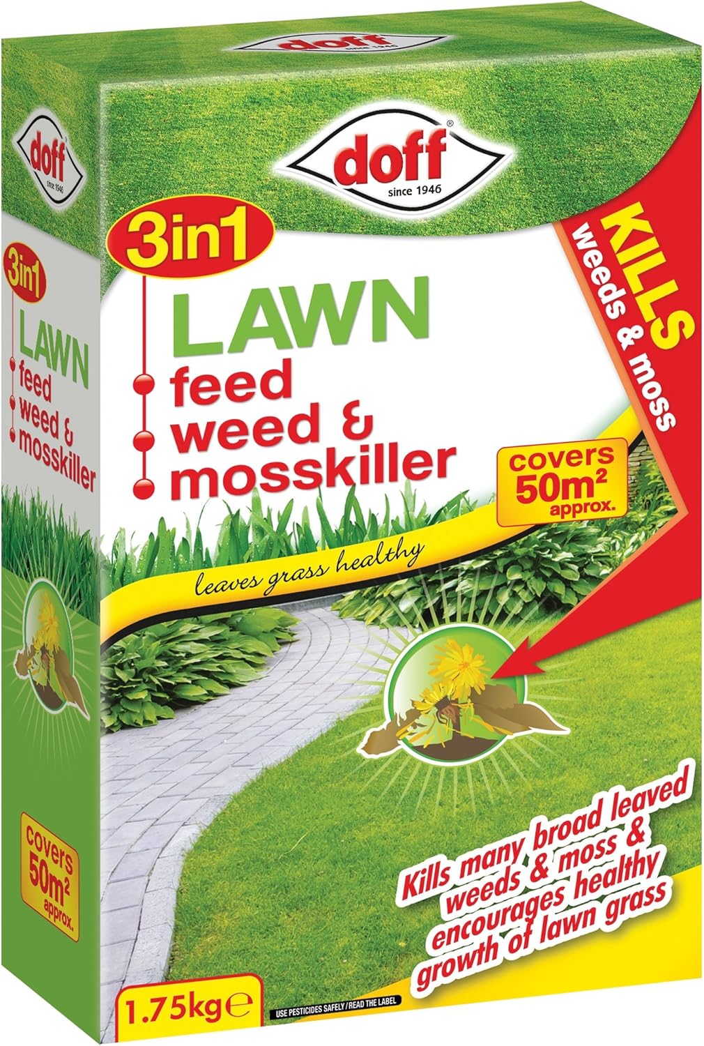 Doff 3in1 Lawn Feed Weed and Moss killer, MultiColour, 1.75 kg