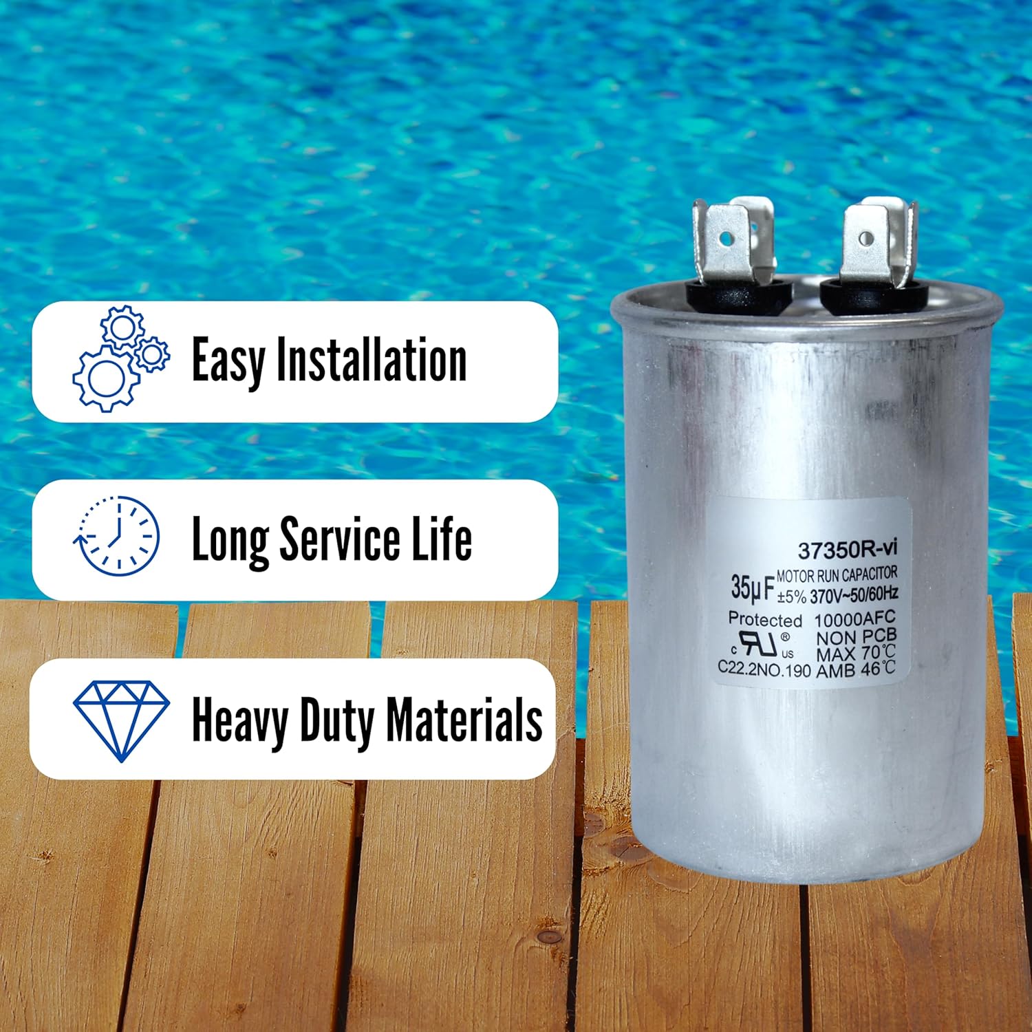 Swimming Pool Pump Motor Capacitor 35uF Compatible with Pentair Whisperflo, Superflo, Jandy Stealth, Hayward and Waterway Speed Pumps - 370V 50/60Hz (35 ±5%, 2 Pack)