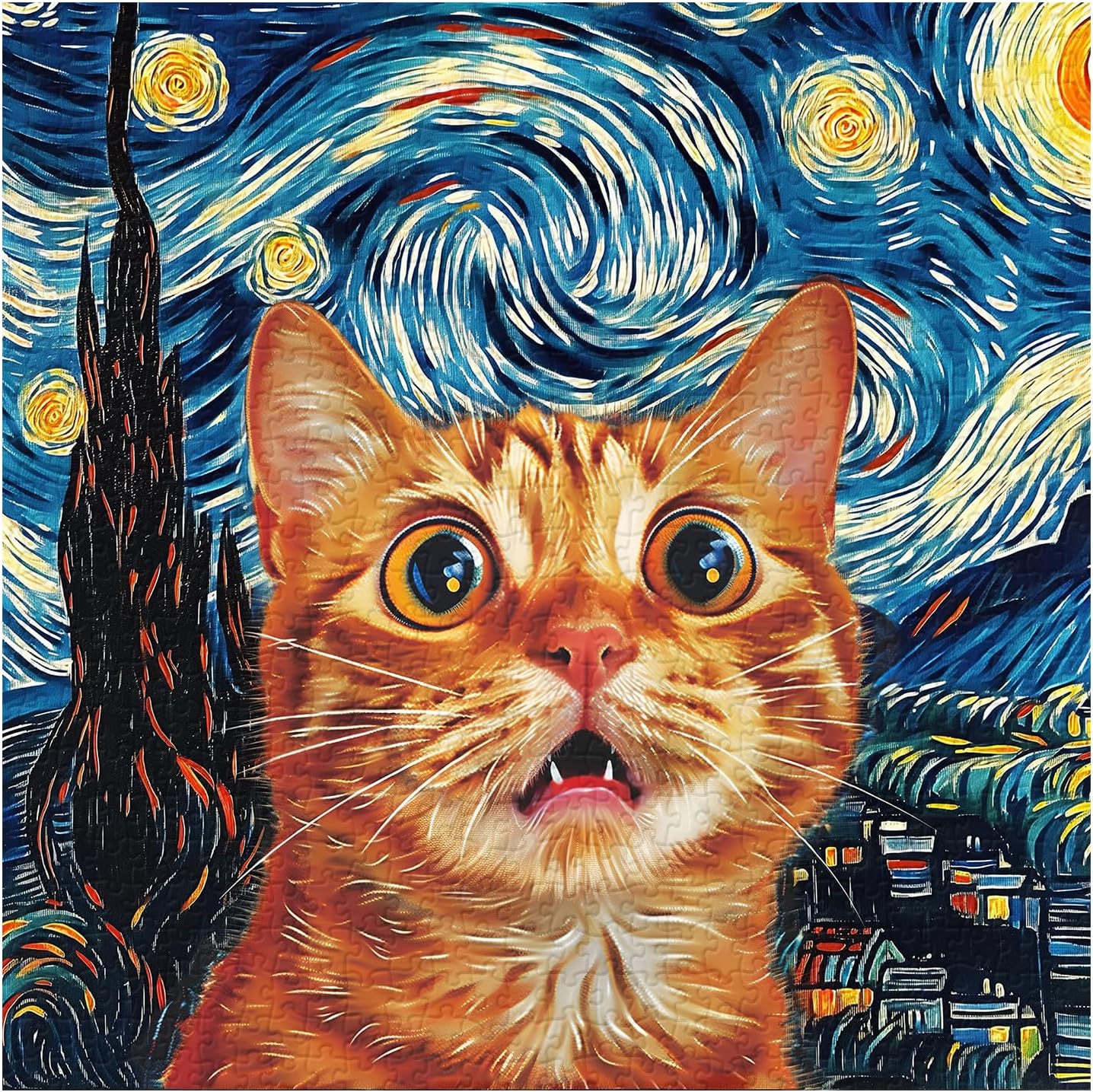 Cat Puzzles for Adults 1000 Pieces, Starry Night Aesthetic Jigsaw Puzzles, Funny Kitten Animal Landscape Scenic Puzzle as Home Decor
