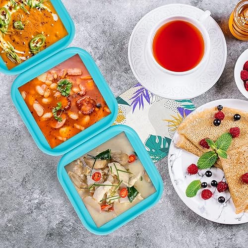 Miniatura 7 de Bandeja de silicona para congelar con tapa, paquete de 4 recipientes para congelador de 2 tazas, para almacenar sopas, alimentos, guisos, salsas o