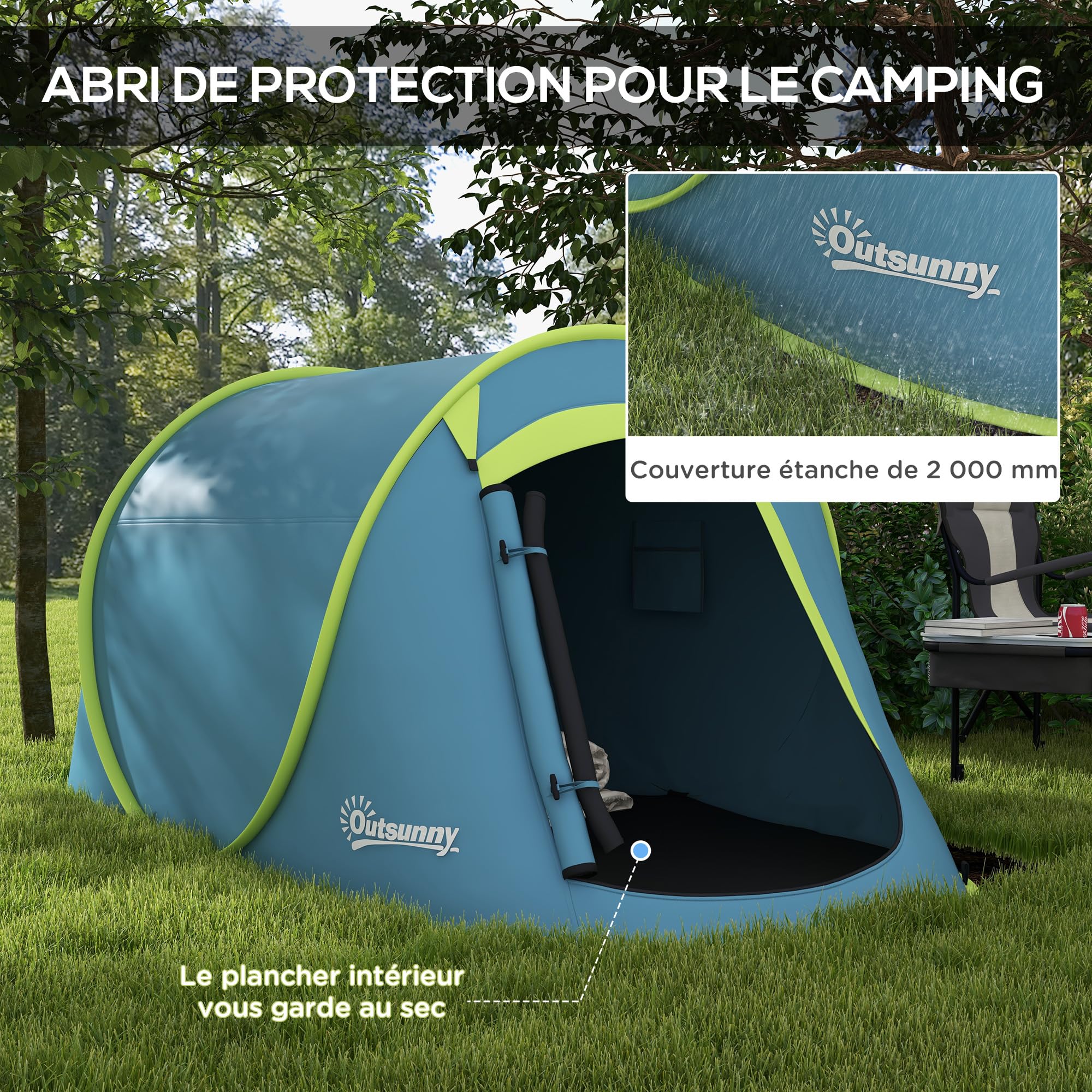 Tente de camping - Outsunny - pour 2-3 personnes - avec porche légère ventilée 3 portes - sac de transport inclus - rouge - Sport Tente de camping - Outsunny - pour 2-3 personnes - avec porche légère ventilée 3 portes - sac de transport inclus - rouge - Sport