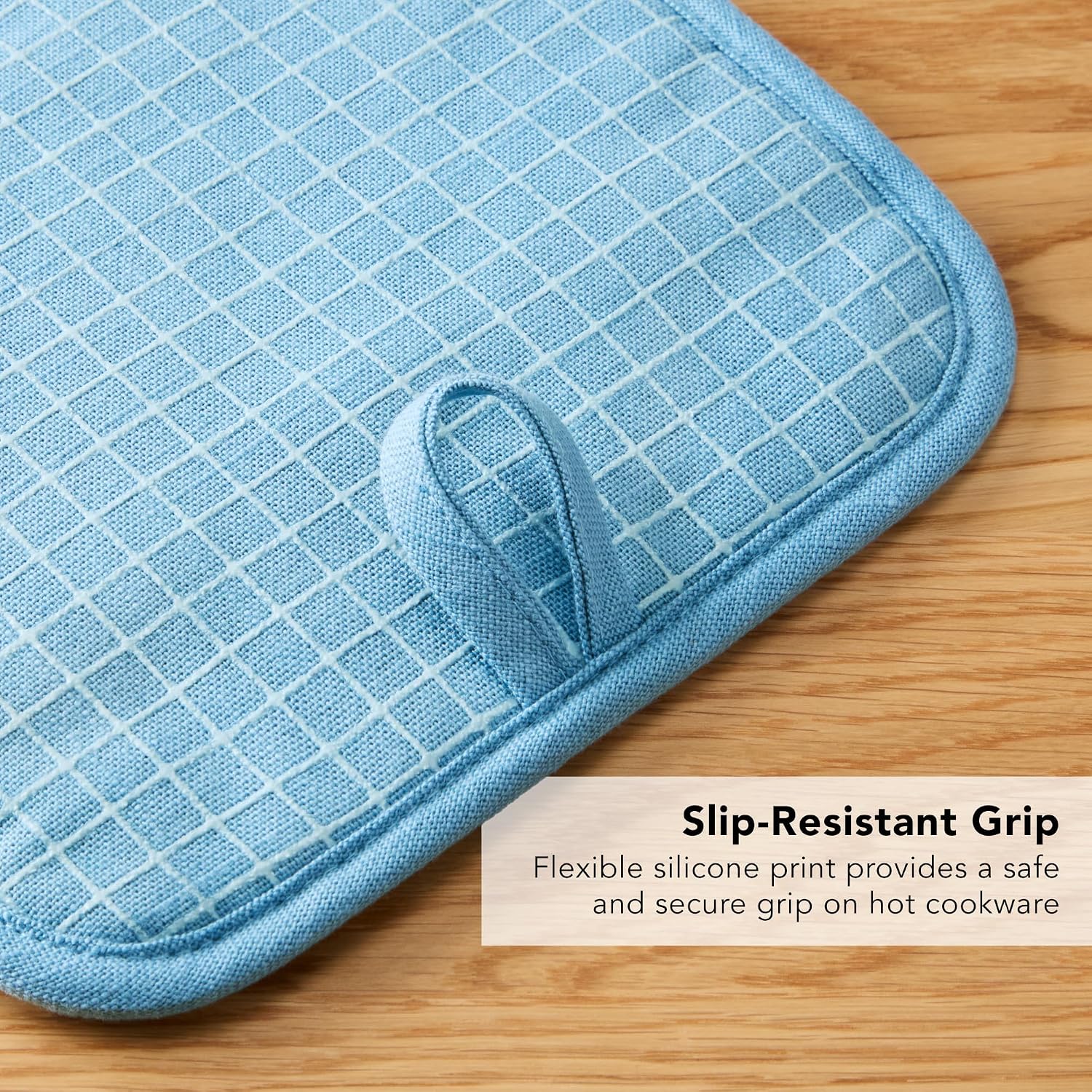 KITCHENAID Gourmet Series Gridlines Pot Holders 2-Pack Set, Heat Resistant up to 600°F, Soft Silicone Grip, Magnetic Cuff, Blue Velvet, 8"x8"