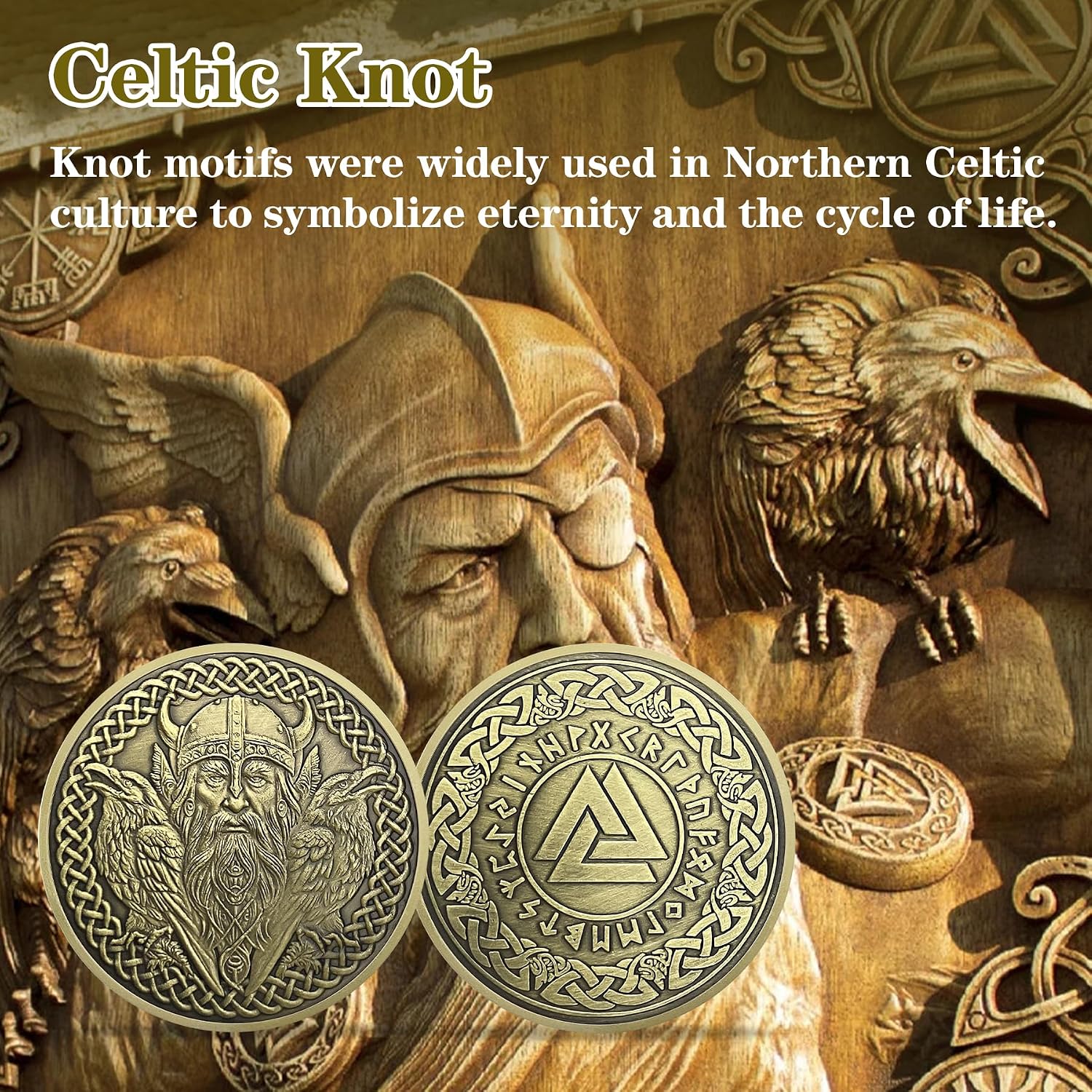 Odin Norse Challenge Coin - Viking God Design with Runes and Valknut Symbol - Nordic Gifts for Strength, Wisdom, and Protection in Norse Mythology