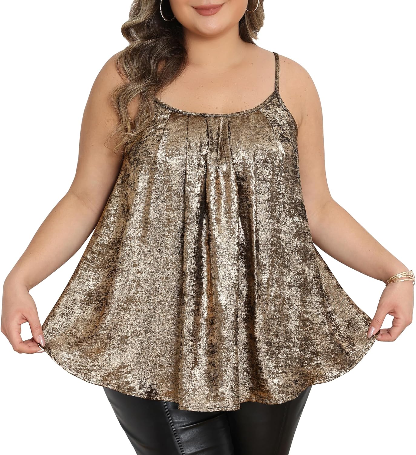 Agnes Orinda Women's Plus Size Sequin Tank Tops Spaghetti Strap Glitter Party Cami Sleeveless Sparkly Camisole Sexy - Image 2