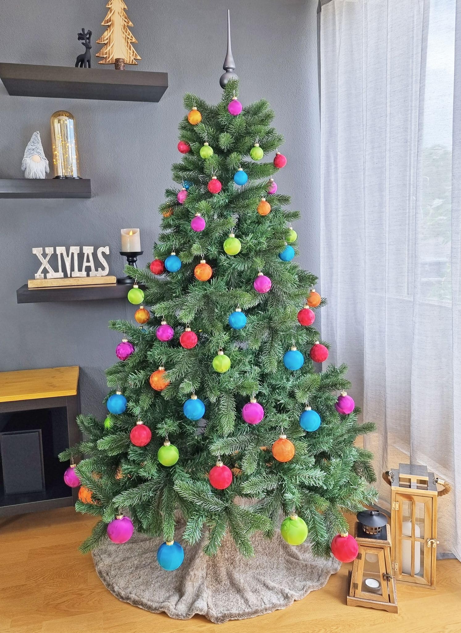 JACK by Inge Glas 60x Glas Christbaumkugeln 4 5 6 7 cm Eislack Bunt Mille-Fiori + Haken