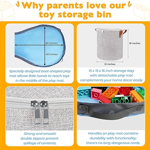 Miniatura 5 de SAM AND MABEL Organizador de almacenamiento de juguetes XXL con tapete de juego, contenedor de almacenamiento de 15 x 15 x 16 pulgadas para sala de