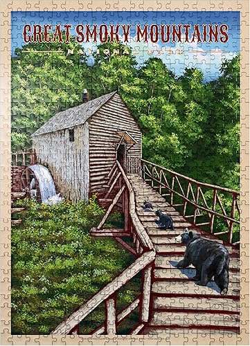 Great Smoky Mountains National Park  Enchanted Mill Among Smoky Highlands, póster de viaje vintage, rompecabezas de 500 piezas para adultos