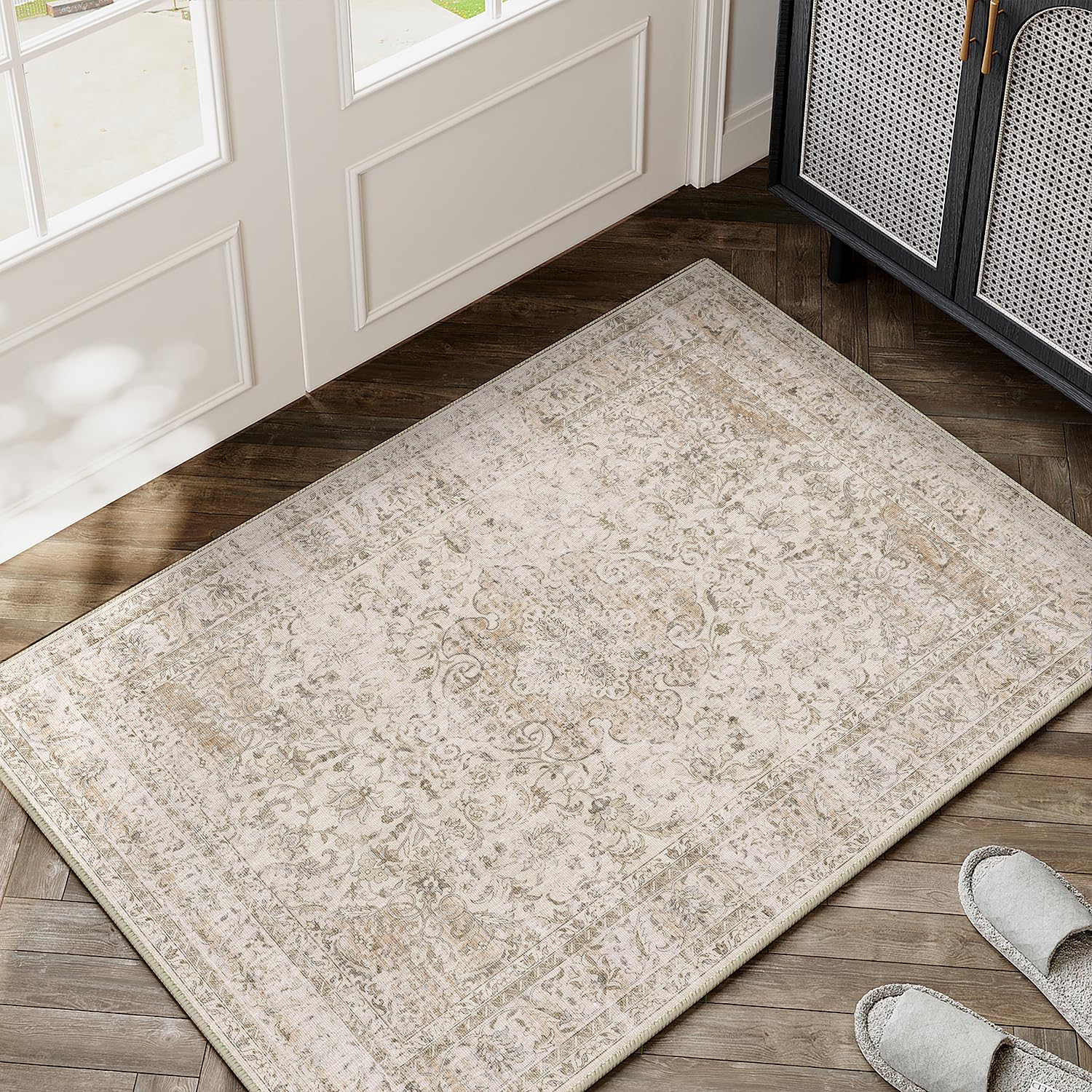 HUGEAR Vintage Teppich Wohnzimmer Waschbarer Wohnzimmerteppich Retro Waschbar rutschfest Tepich Schlafzimmer Carpet Esszimmer Büro Kurzflor Teppiche