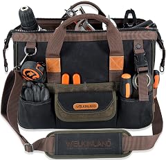 WELKINLAND 32-Pockets Waxed Canvas tool bag Heavy-Duty Electrician tools bag HVAC tool bags Tool bag organizer 16 Tools