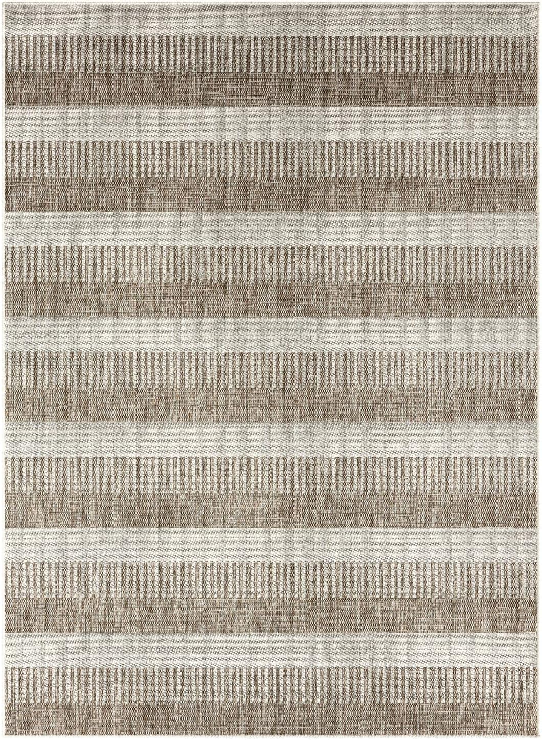 Nicole Miller New York Patio Country Charlotte Modern Stripe Indoor/Outdoor Area Rug, Taupe/Ivory, 5'2"x7'2"