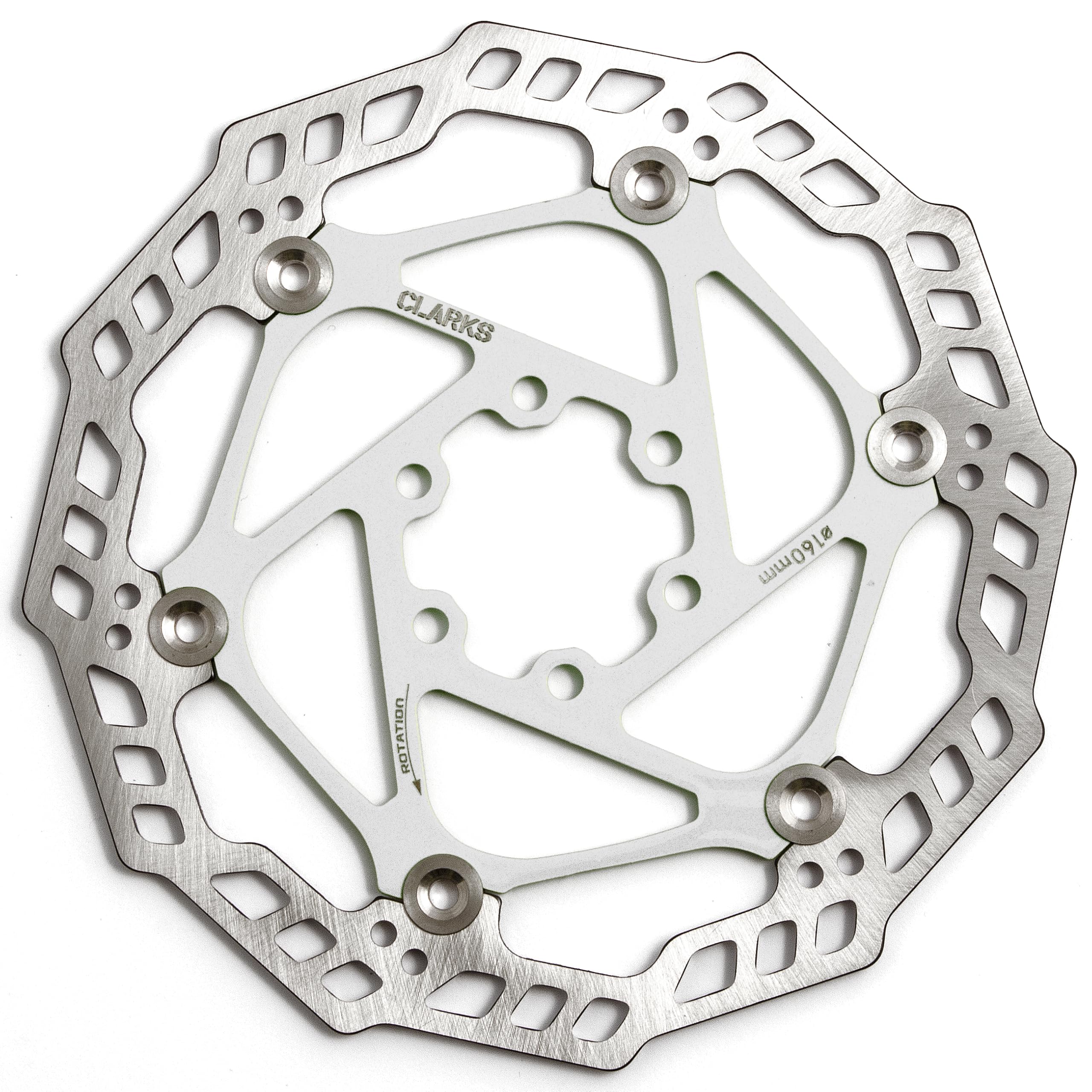 Clarks Cycle Systems CFR-09FS 6-Bolt Floating Disc Brake Rotor, Silver/White, 160mm