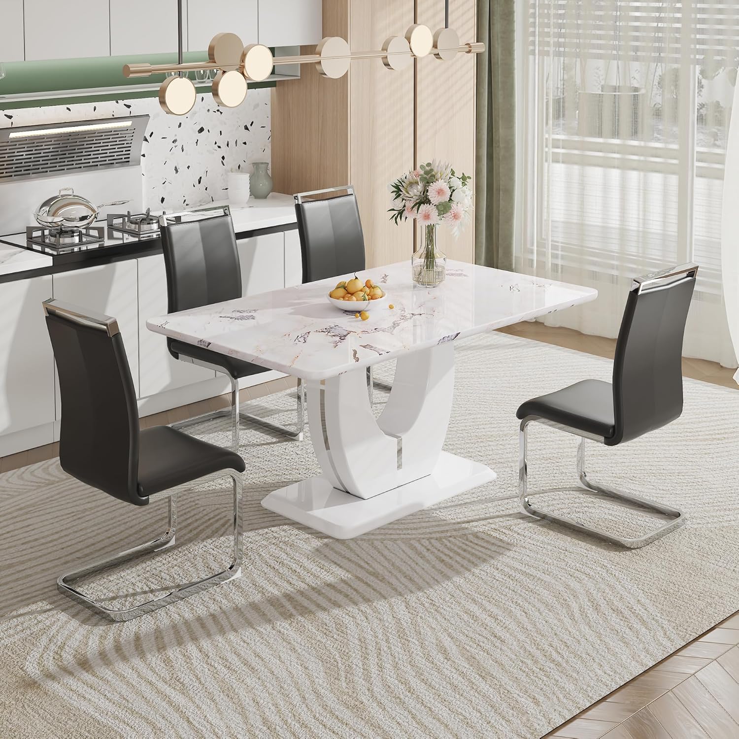 Amazon.com - White Dining Table Set for 4 Modern Dining Table Set with ...