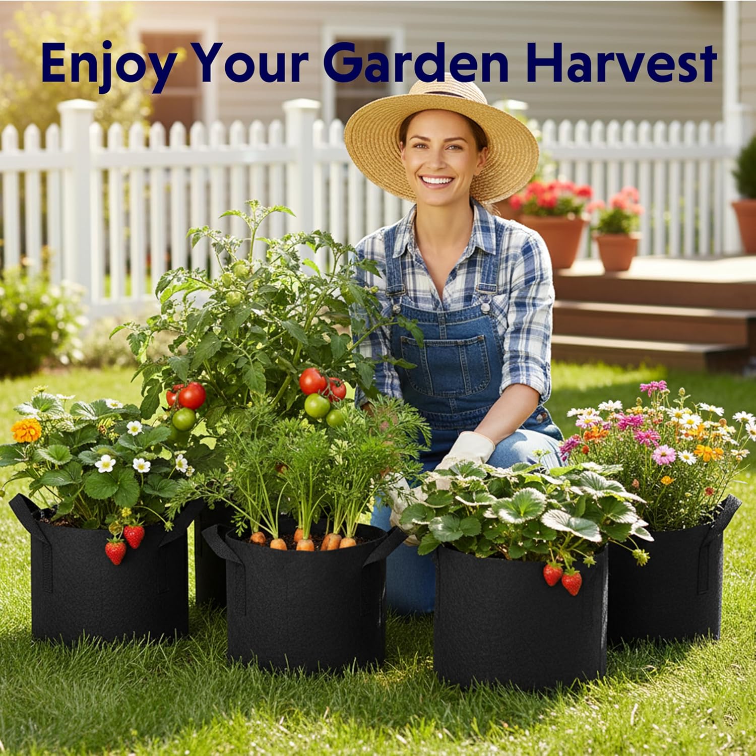 iPower 3 Gallon 10 Pack Grow Bags Nonwoven Fabric Pots Aeration Container with Strap Handles for Garden and Planting, 10-Pack Black, 3 Gallon - Image 7