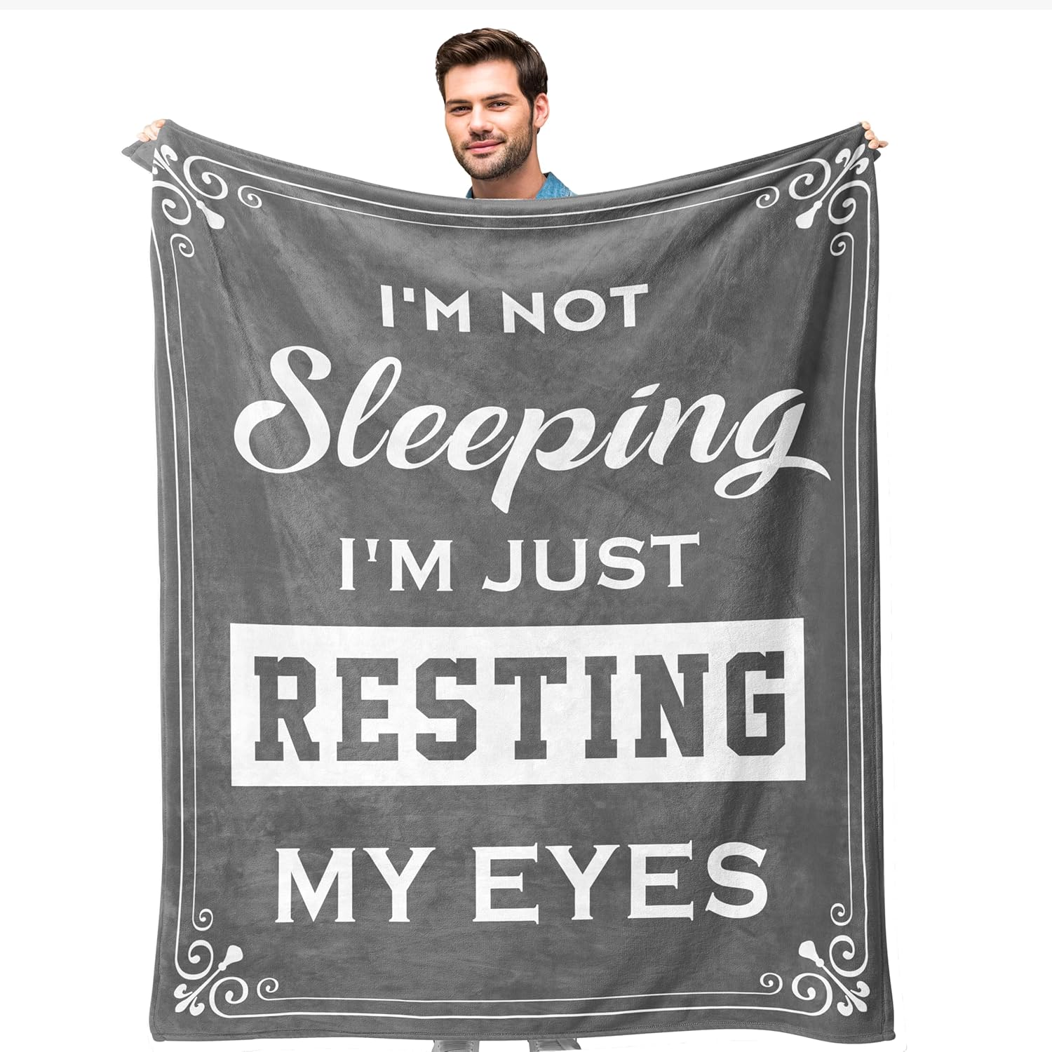 kituzol Birthday Gifts for Men, Father's Day Dad Gifts, Funny Gift for Men, Retirement Present for Grandpa, Dad Husband Blanket, I'm Not Sleeping, I'm Just Resting My Eyes, Nap Blanket (50" x 60")