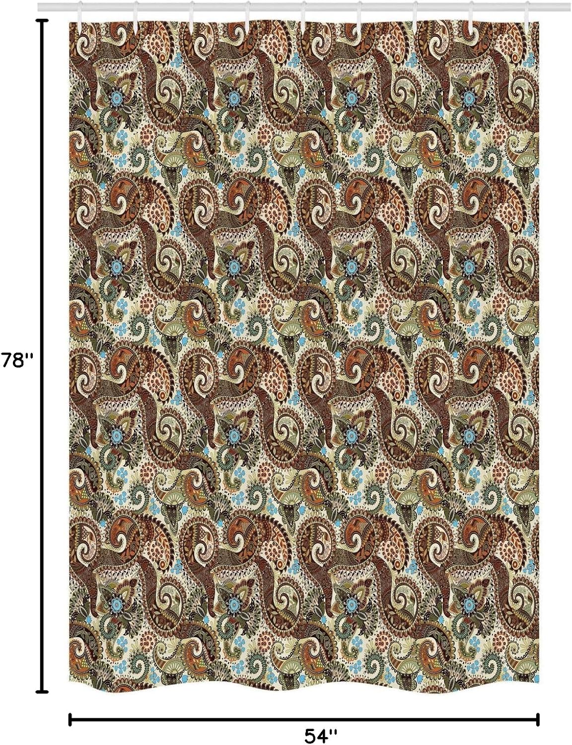 Ambesonne Paisley Stall Shower Curtain, Flower Blossoms in Style Pattern Antique Swirled Design, Fabric Bathroom Decor Set with Hooks, 54" W x 78" L, Multicolor