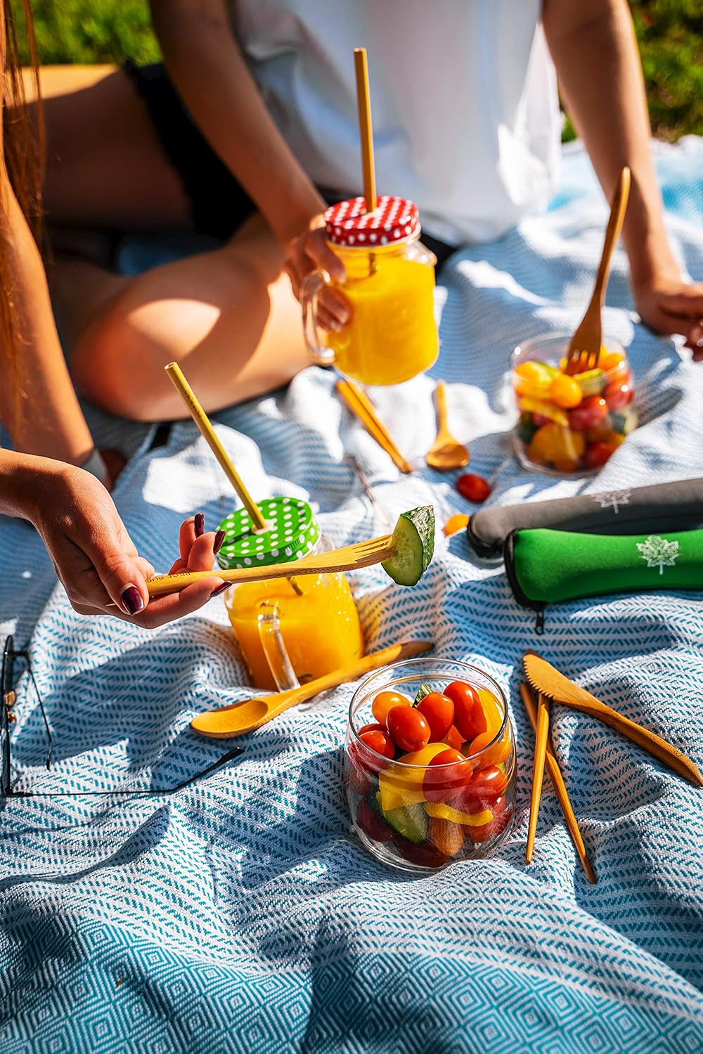 Black Friday 🔥 Bamboo Cutlery Set 2 pack - Spoon Knife Fork Straw Clean Brush Chopsticks Neoprene Bag - Reusable Camping Utensils (Grey + Green) New Deal Bamboo Cutlery Set 2 pack - Spoon Knife Fork Straw Clean Brush Chopsticks Neoprene Bag - Reusable Camping Utensils (Grey + Green)