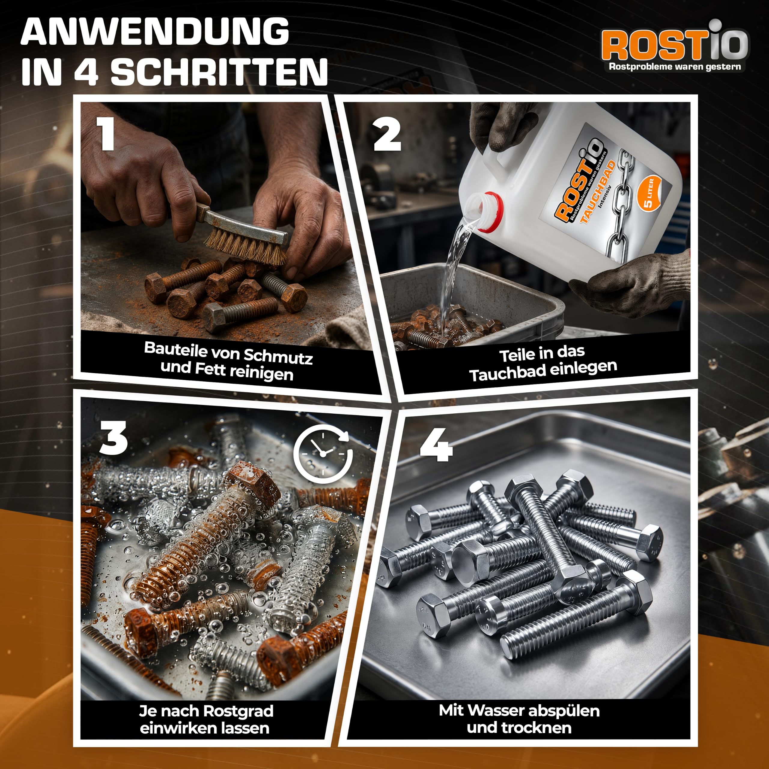 Rostio Tauchbad Intensiv 5 Liter Rostumwandler Rostentferner Rostlöser Entroster - Auto KFZ Motorrad Boot UVM.