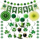 4E's Novelty 24 Pack St. Patrick's Day Decorations Kit, Green Paper Hanging Shamrock Ceiling Swirls for St Patricks Hanging Decor, Classy St Patricks Day Decor for Fun, Classroom & Home Party