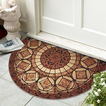 Doormat, 2x3 Rug for Front Door Entry, Non Slip Mat Outside, Half Round, Brown