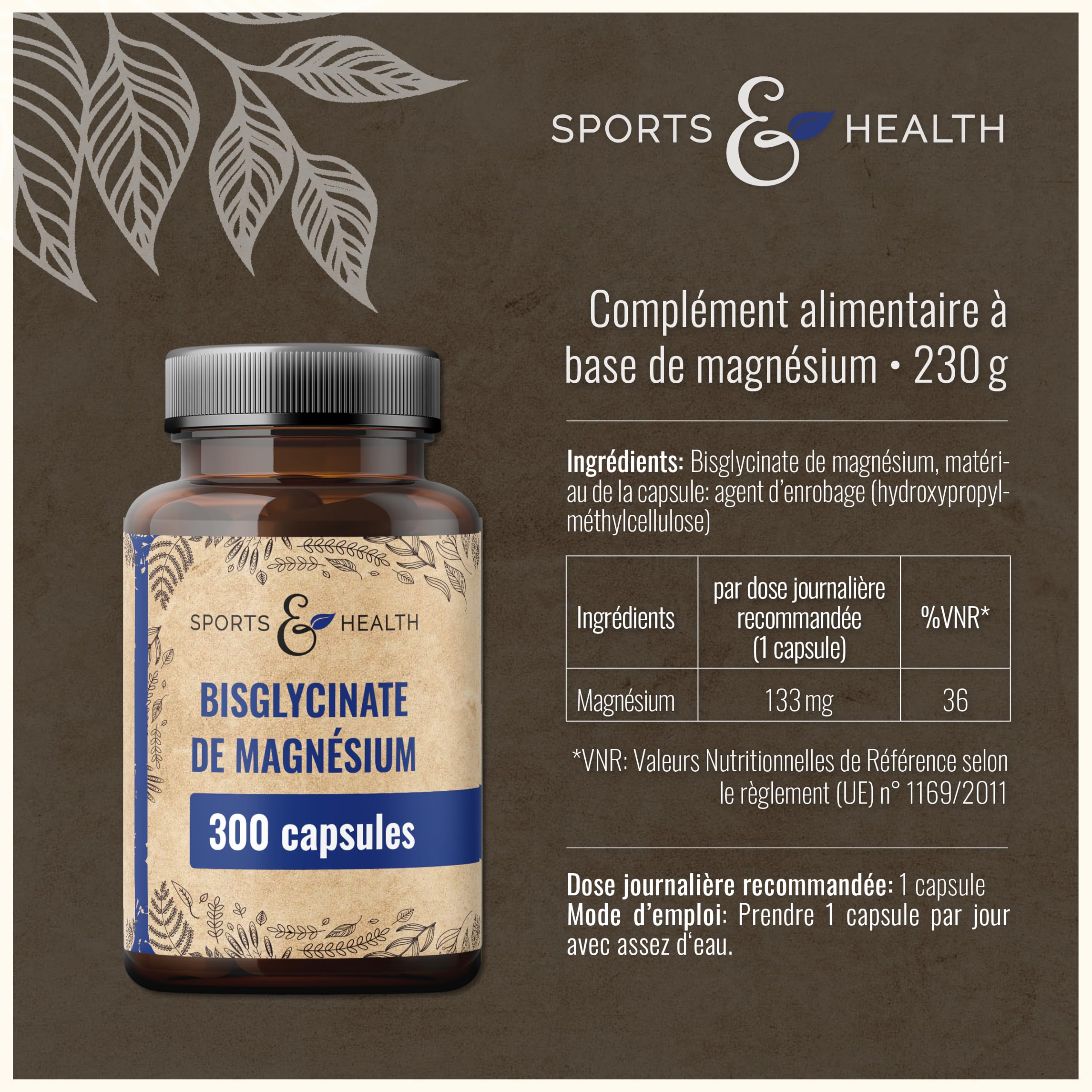 Magnésium Bisglycinate Gélules – 300 Gélules Hautement Dosées – Bisglycinate de Magnésium 400 mg par Portion Quotidienne – Végan – Magnesium Bisglycinate