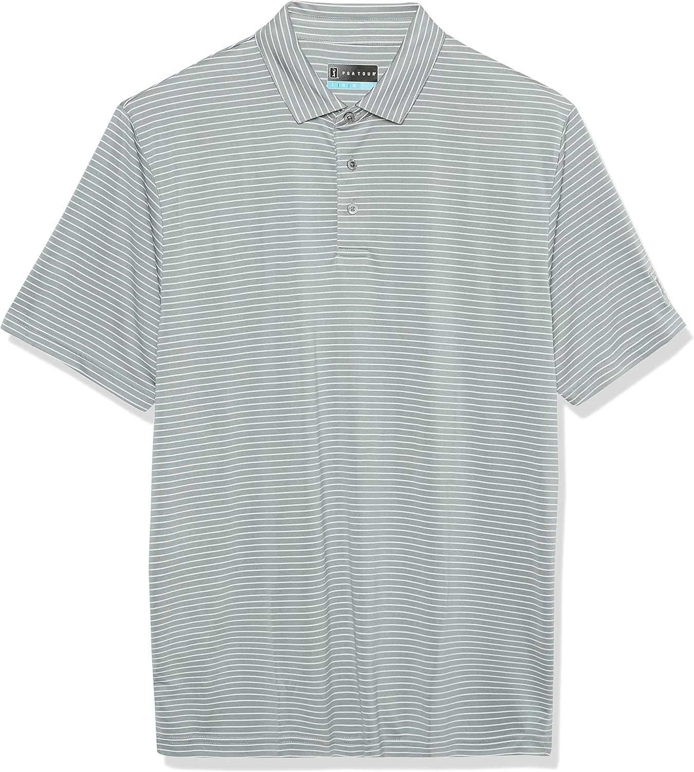 PGA Tour Men’s Stretch Short Sleeve Feeder Stripe Golf Polo Shirt, Moisture-Wicking Performance Shirts for Men