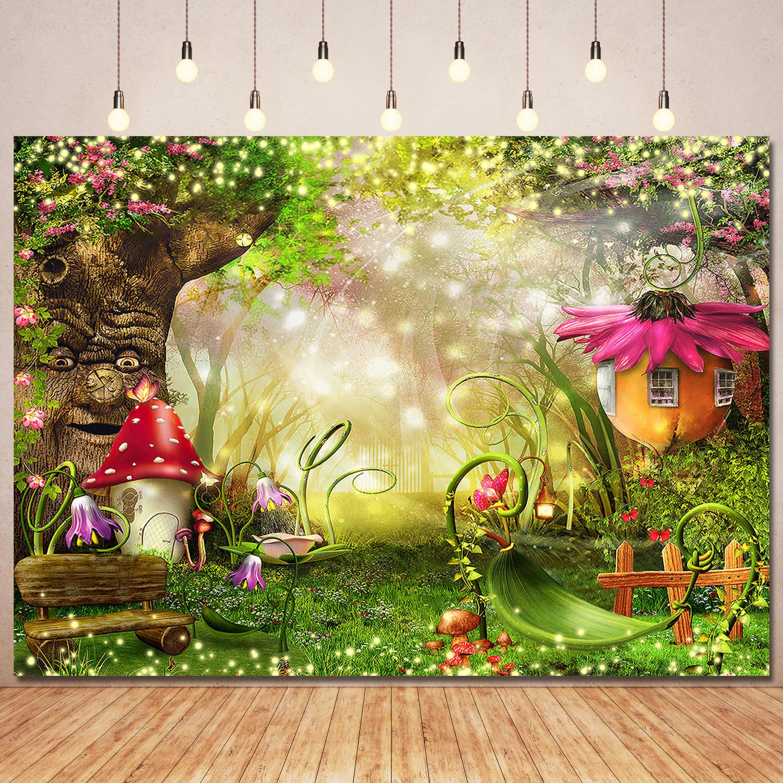 Enchanted Forest Backdrop Banner Fairy Birthday Decorations,Spring Fairytale Garden Wonderland Woodland Photography Background Princess Girls Wedding