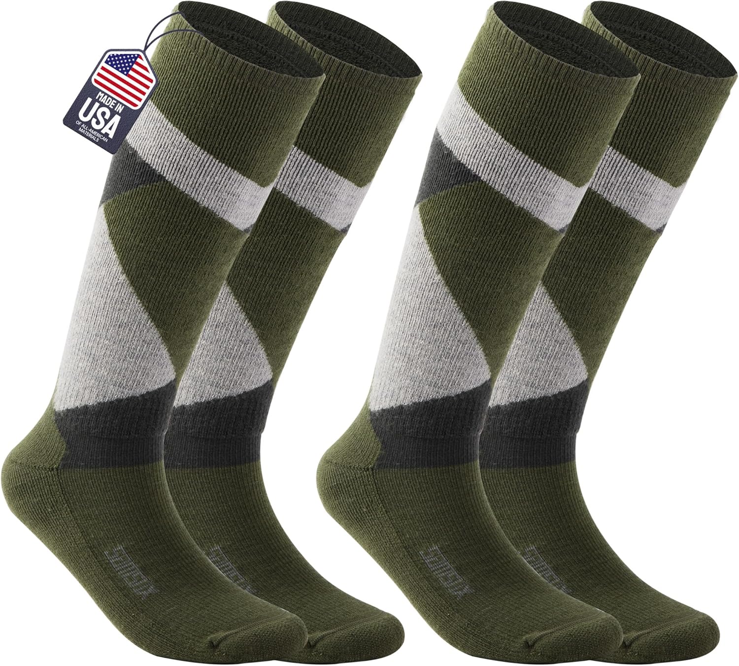 2-Pair Merino Wool Snowboard Socks, Made in USA Midweight with Full Cushion, OTC Ski Socks for Men Women (Loveland)
