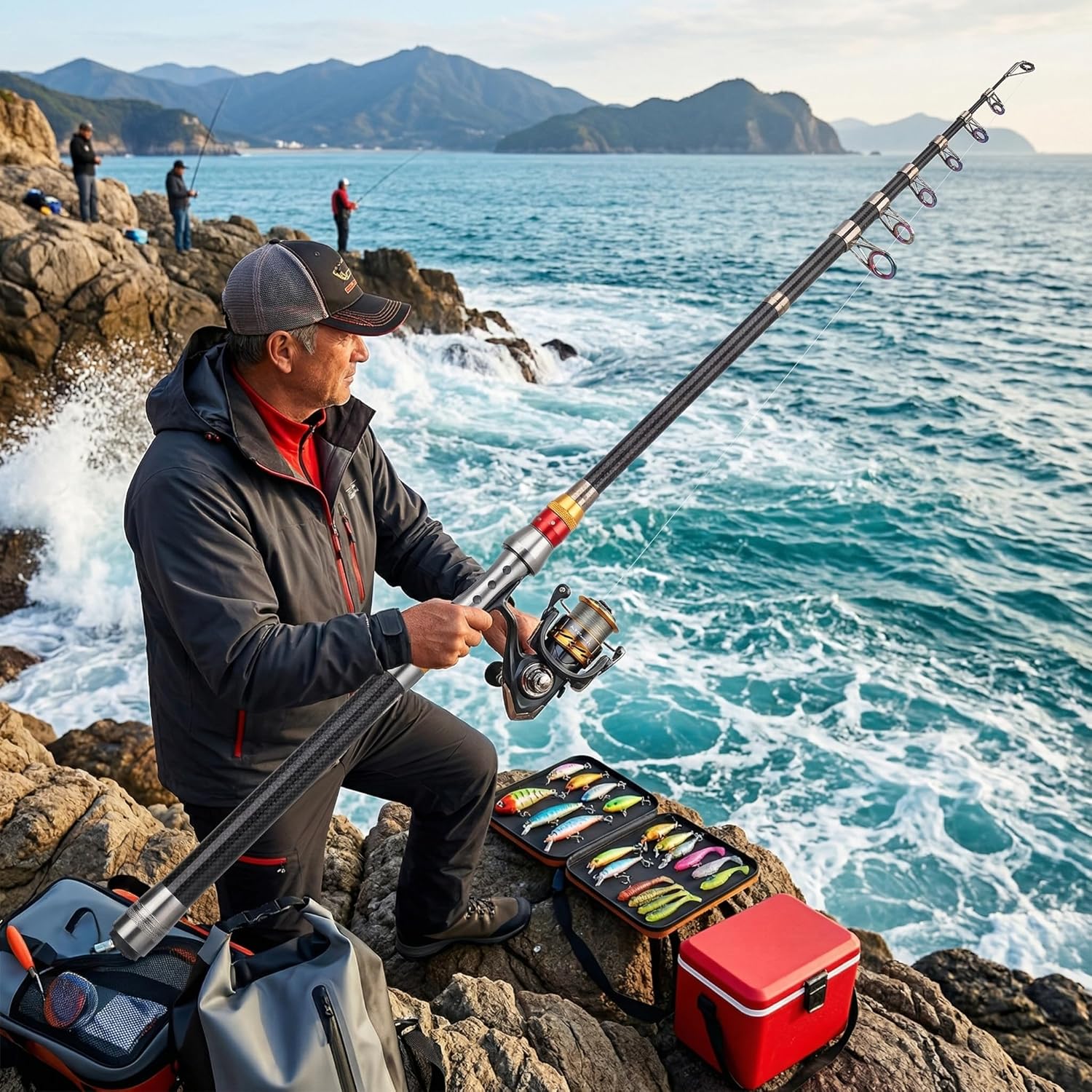 Alomejor Telescopic Fishing Rod,Portable Lightweight Compact,Carbon Fiber Rod for Travelers Campers Fishing Trips Camping Adventures