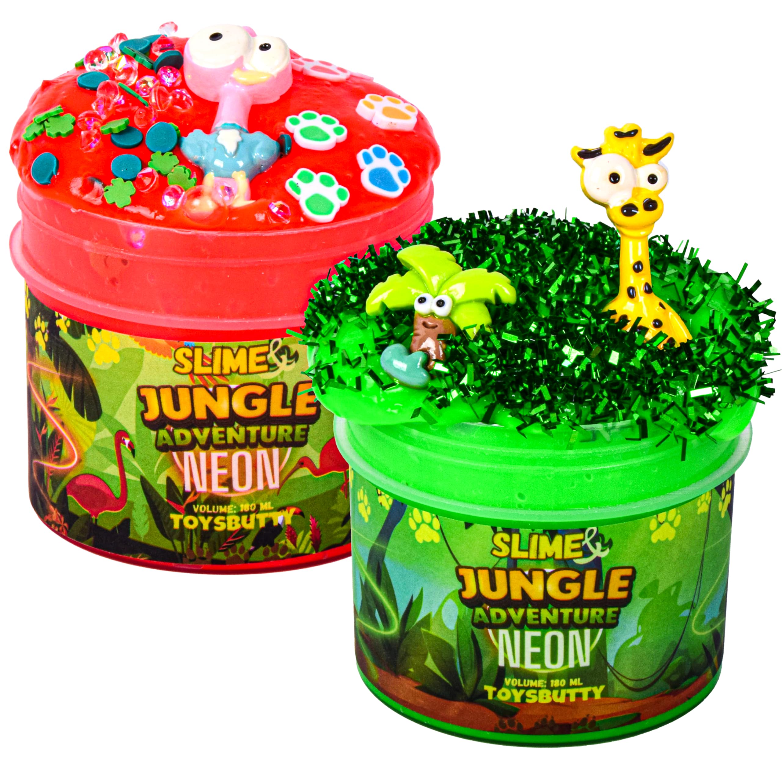 FINOCLAY 2 Slime Pack Neon Slime Kit for Girls Boys, Create with Kids Jungle Adventure Theme, Premade Slime Making kit, 8 Fun Accessories, Putty Set Toy,Easter Party Favors Holiday for Kids,