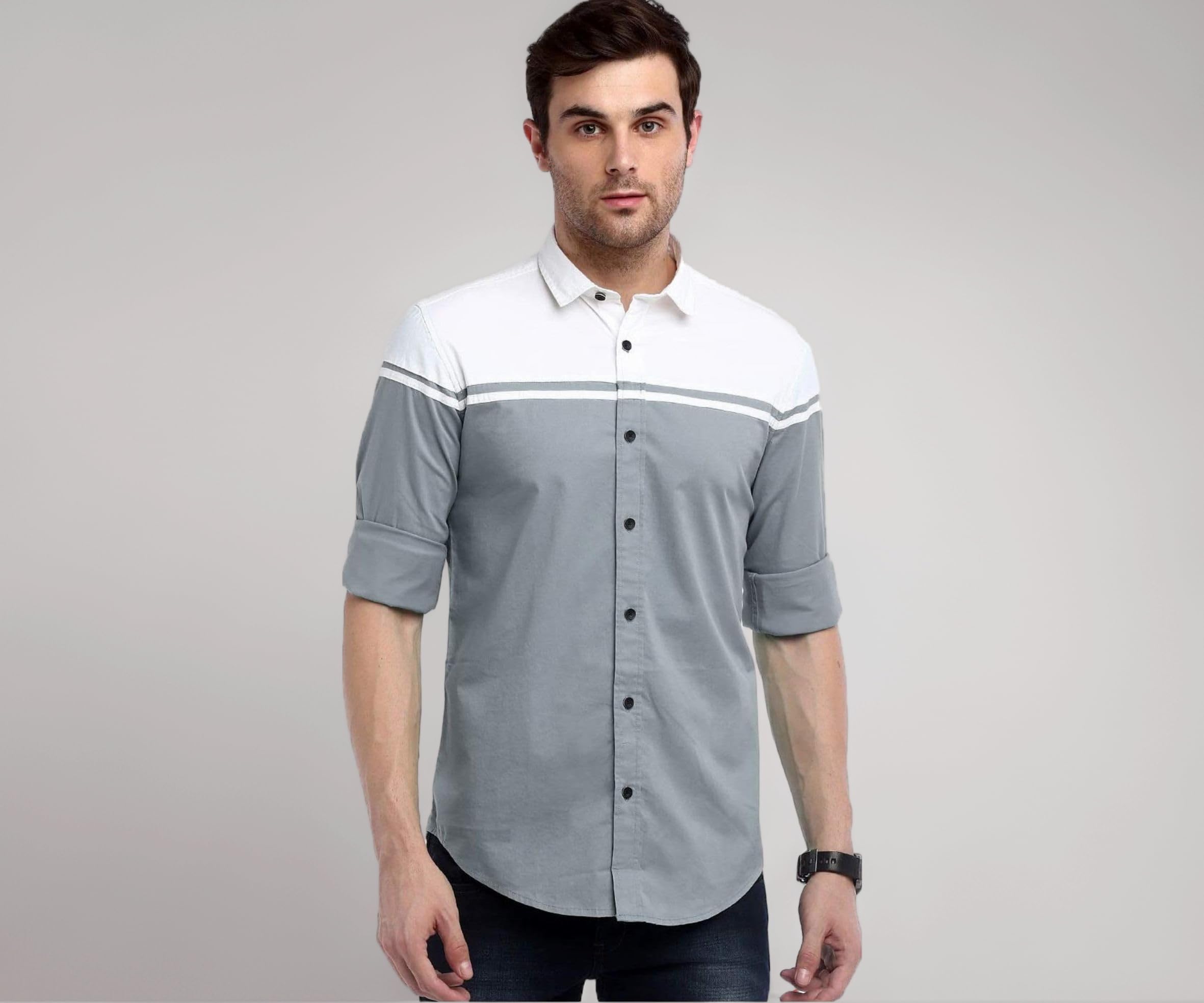 Men's Cotton Solid Shirt with Spread Collared Neck Full Sleeve Regular Fit and Button Closure | Shirt for Man
