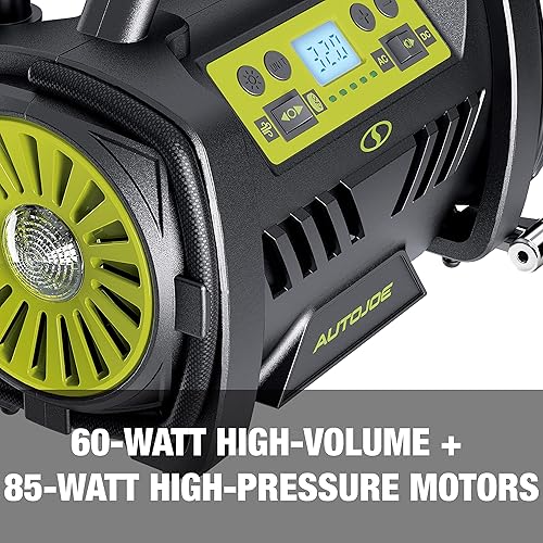 Miniatura 2 de Auto Joe ATJ-AIR1-HYB-P2 Hybrid 12 voltios110 voltios AC infladordesinflador de neumáticos de alto volumen con manómetro digital adaptador de