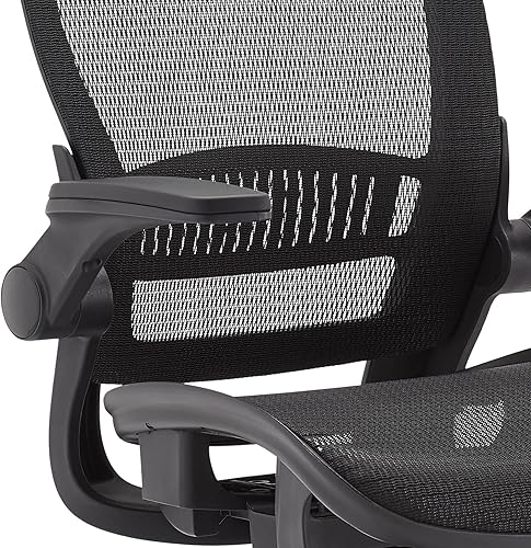Miniatura 4 de Amazon Basics Silla ergonómica de escritorio con respaldo alto, cómodos reposabrazos abatibles, asiento de malla contorneada, giratorio, negro, 25.5