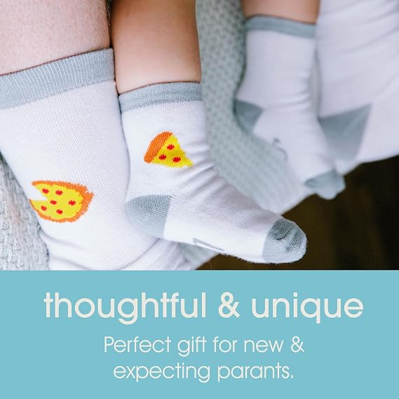 Pearhead Dad & Baby Matching Sock Set, Big & Little Slice Pizza Socks for Parent & Baby, White