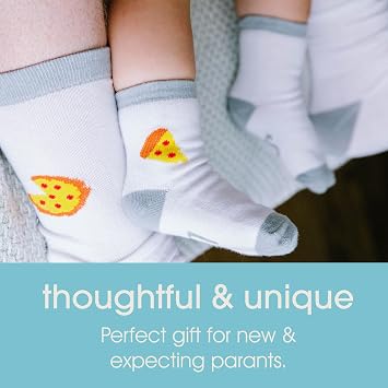 Pearhead Dad & Baby Matching Sock Set, Big & Little Slice Pizza Socks for Parent & Baby, White