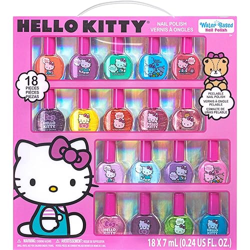 Hello Kitty - Juego de esmaltes de uñas no tóxicos a base de agua con colores brillantes, brillantes y opacos para niñas a partir de 3 años,