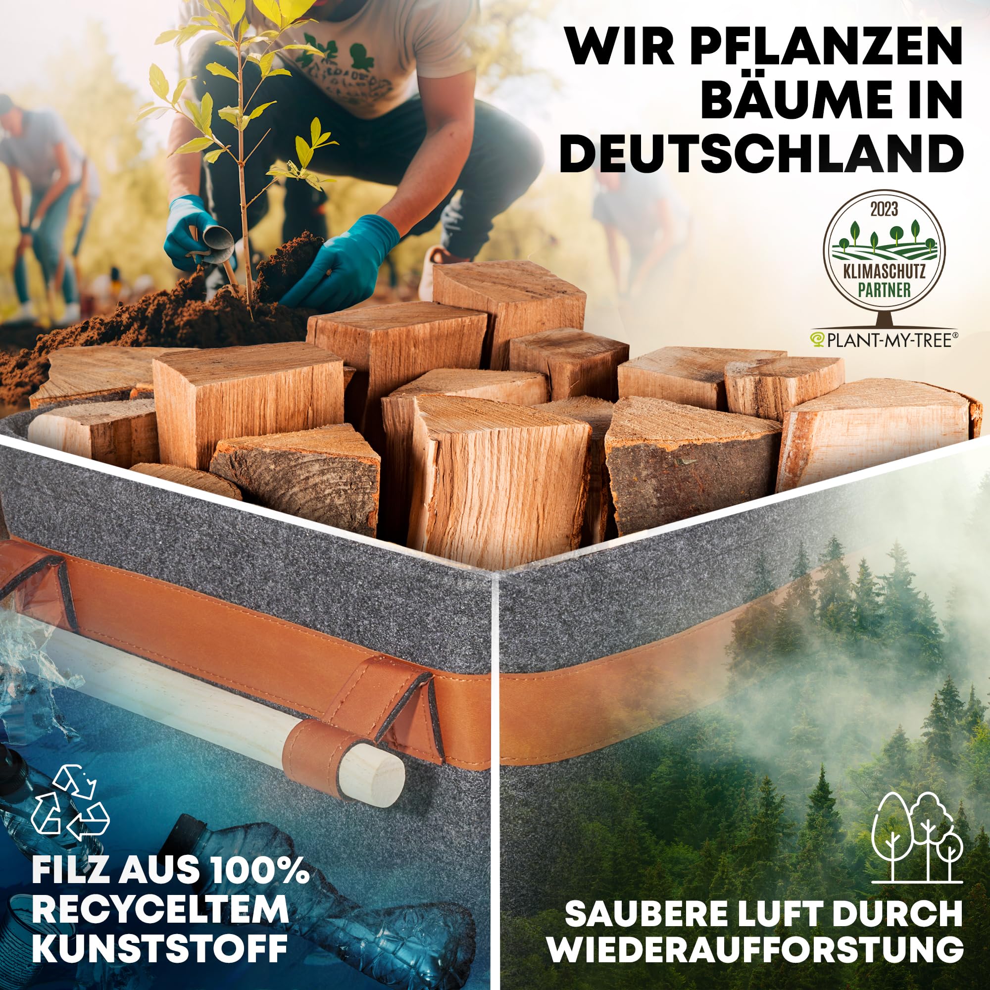 OAKAGE® Holzkorb für Kaminholz Groß [Integrierter Metallrahmen für Zusatzstabilität] Kaminholzkorb Filz Feuerholzkorb Brennholzkorb Kaminkorb Filzkorb | Korb Dunkelgrau